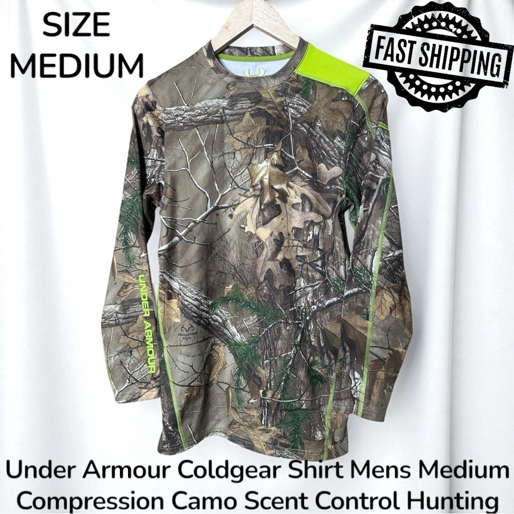 Under Armour Coldgear Shirt Mens Medium Compression Camo Scent Control Hunting